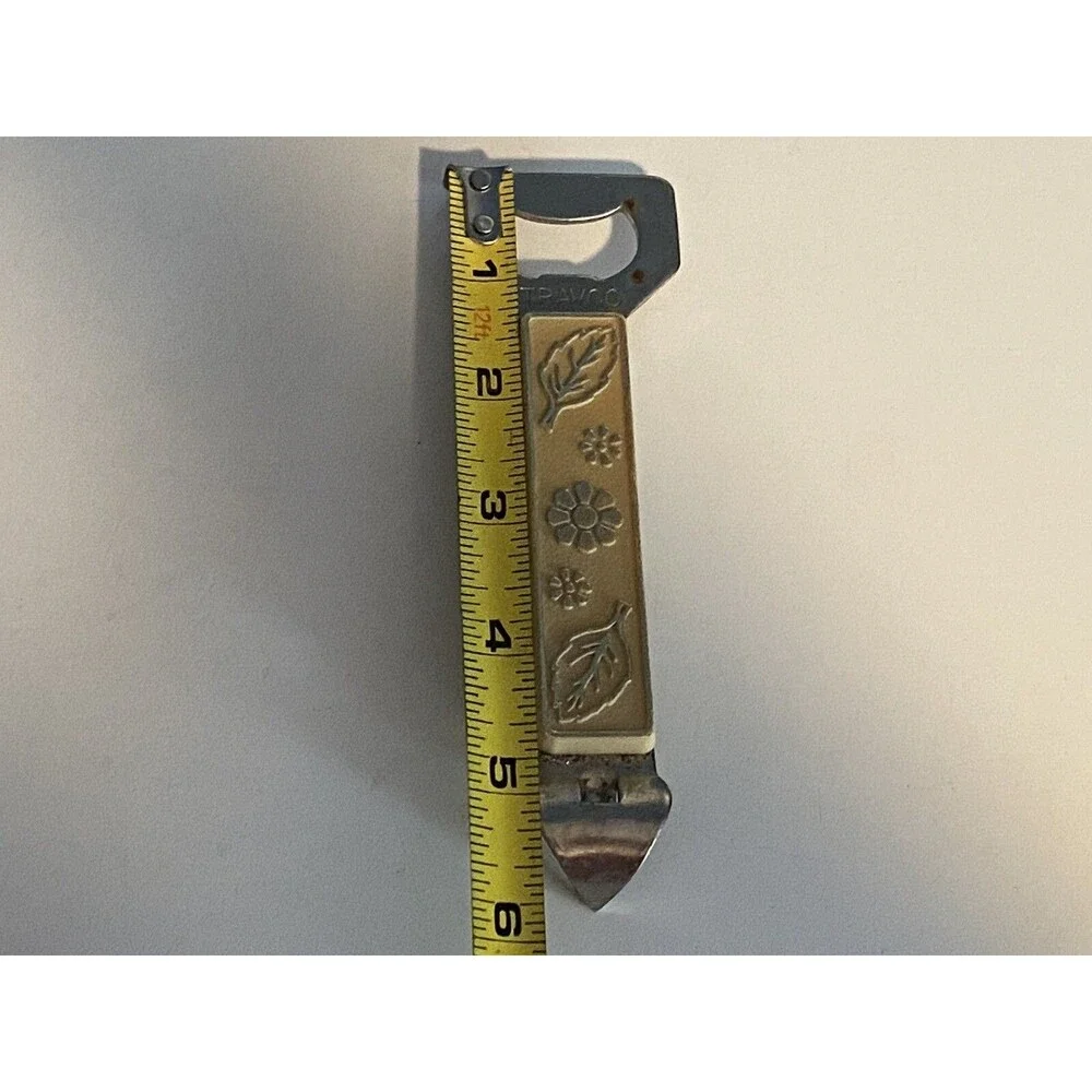 Vintage Travco Bottle Opener Cream and Gold Floral,  Flower & Leaves 1960’s